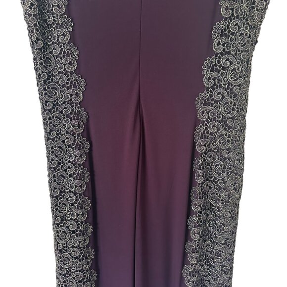 XSCAPE Purple Gold Crochet Lace Column Gown Formal Dress Mother of the Bride, 14 - Picture 8 of 14